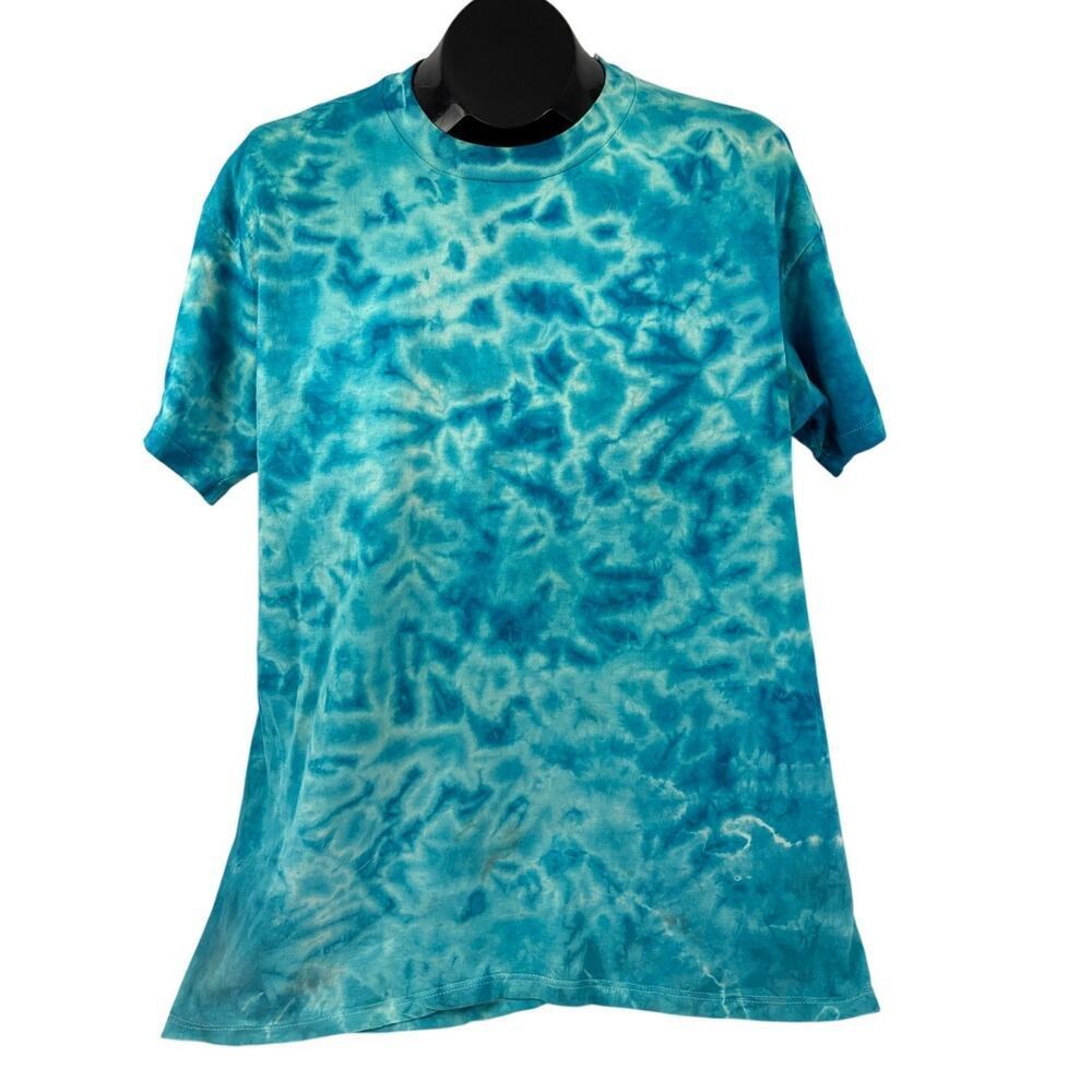 Vintage Blue Retro Tie Dyed T-Shirt XL Hanes Classic 1980's 90's Short Sleeve